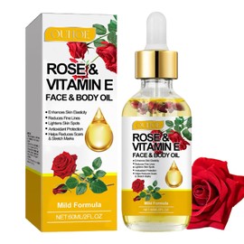 1 Bottle Vitamin E Oil, Rose Oil Organic Rose Oil Face 60 ml, Rose Oil 100 Pure Rose Oil, Essential Rose Vitamin E Oil Moisturises and Brightens Body Skin, Suitable for Men and Women