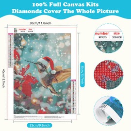 SENQAO Hummingbird Diamond Art Kits for Adults,Christmas 5D Diamond Painting Kits for Beginners,Round Full Drill Gem Art for Adults,DIY Diamond Dots Paintings Picture Arts Craft for Home Decor 12x16in