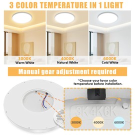 Yexati 30CM Bathroom Light 24W 3200LM 6000K/4000K/3000K IP54 Waterproof Ultra Thin Bathroom Lights Ceiling, Round Flush Ceiling Light for Kitchen Bedroom Toilet Porch Hallway Living Room Office