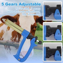 50ML Semi Automatic Livestock Syringe, 1ml to 5ml Adjustable Continuous Repeating Luer Lock Syringe with Two Tubes for Farm Cattle Cow Horse Goat Hog Sheep