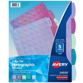 Avery Luxe Collection Holographic Big Tab Fashion Dividers for 3 Ring Binders, 5 Tab Set, Confetti Pattern, 1 Set (24929)