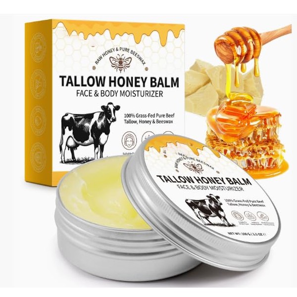 Soleneva Rindertalg Creme, Honig Rinderbalsam, Feuchtigkeitscreme, Handgemachte (60g*2)