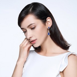 EVER FAITH Pendientes colgantes con perforaciones de novia de boda de doble lágrima elegante de cristal austriaco para mujer Azul Tono Plateado