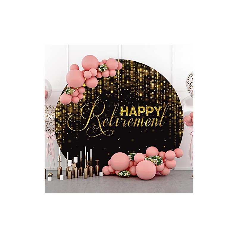 Yeele 7.5x7.5ft Happy Retirement Round Backdrops Cover Black and Gold