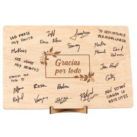 CONTRAXT Tarjeta de agradecimiento madera. Regalo original libro tarjeta de firmas gracias por todo hombre o mujer profesores maestras amigas compañeros trabajo cumpleaños (Gracias)