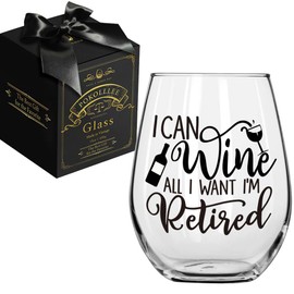 Pokolllee I Can Wine All I Want I'm Retired Wine Glass - Funny Retirement Gifts for Women, Men & Coworkers