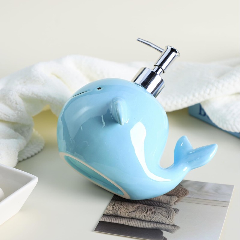 Bicuzat Ceramic Whale Shaped Soap Dispenser with Plastic Pump, Liquid