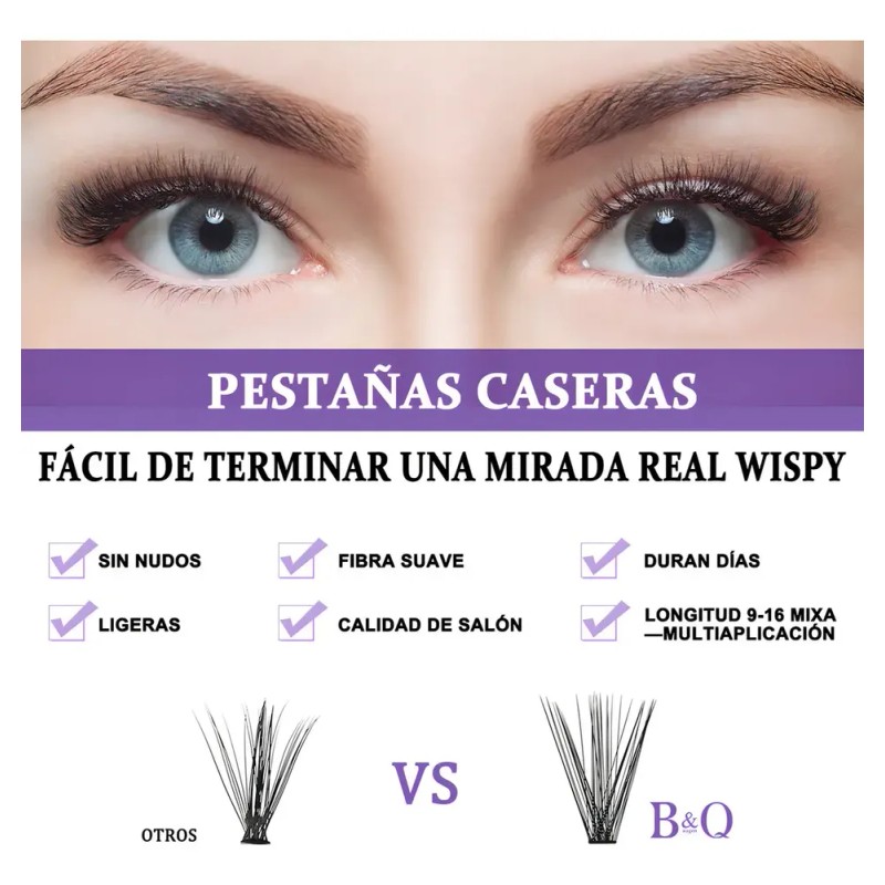 Kit de Pestañas Postizas B&Qaugen 40D con Curvatura D para