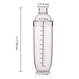 FEOOWV Plastic Cocktail Shaker,Drink Mixer Hand Shaker Cup with Scales,Transparent (33 oz / 1000cc)