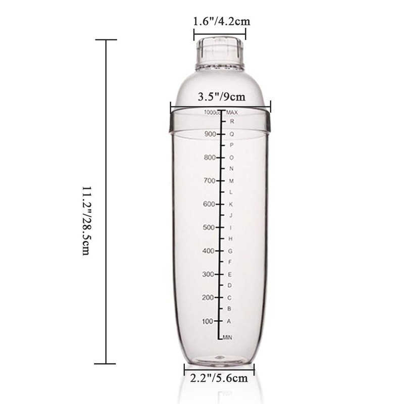 FEOOWV Plastic Cocktail Shaker,Drink Mixer Hand Shaker Cup with Scales,Transparent