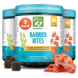 Only Natural Pet EasyDefense Barrier Bites Soft Flea Chews for Dogs - First Line of Defense Againts Fleas & Ticks, Boosts Immune System and Healthy Skin & Coat - (90 Bacon Flavored Soft Chews) 3 Pack
