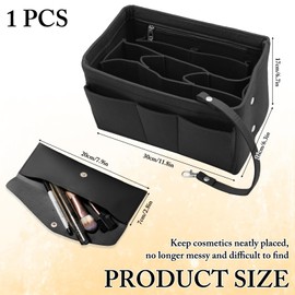 ZOCONE Handbag Organiser Felt Bag Organiser with Zipped, Multiple Compartment Tote Bag Organiser Insert Felt Handbag Organizer with Cosmetic Brush Bag, Tote Organiser Bag Pouch for Travel(2 Color) (B)