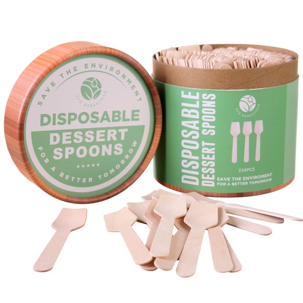 Eco Bargains 250 Pcs Disposable Wooden Dessert Small Spoons Mini Wooden-Disposable Square End Tasting Spoon, Sampling Yogurt Spoon Ice Cream Spoon, Biodegradable Compostable-Party Set