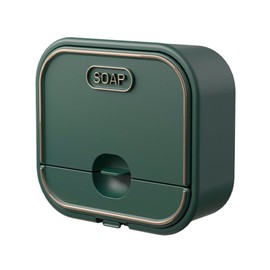 Mumusuki Soap Holder, Self-Draining Soap Dish with Lid, Not Perforated, Wall Mounted, Dripping Soap Box for Bathroom, Bathtub, Sink (Dark Green)