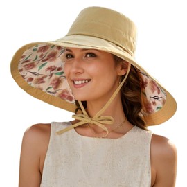 Wide Brim Sun Hats for Women UV Protection Reversible Bucket Hat Foldable Beach Hats Summer Hat for Garden Travel