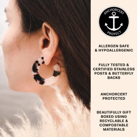 Light Tortoise Shell Hypoallergenic Chunky Hoop Earrings | Allergen Safe Earrings, Bold Bright Statement Hoop, Lightweight, Acetate, Acrylic, Resin, Gift for Her