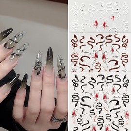 3 Sheets Snake Nail Art Stickers 3D Self-Adhesive Snake Sun Star Pattern Decals Starlight Nail Design Stickers Supplies for Women Girls Manicure Art Decoration 931-17
