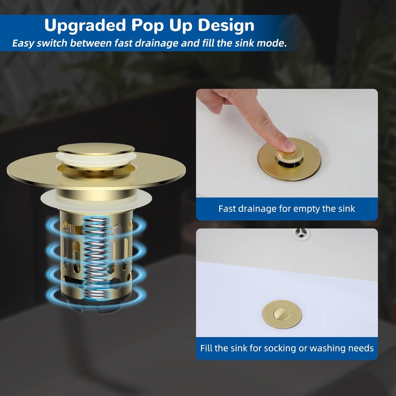 Hibbent 2 Pack Upgraded 3 in 1 Bathroom Sink Drain