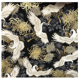 BrightGlow 100 x 150 cm Japanese Style Cotton Fabric Sold by the Metre Colourful Printed Sewing Fabrics with Flower Fan Flying Crane Cloths Cotton Cloth Dress Fabric Quilting Fabrics for Sewing Grey