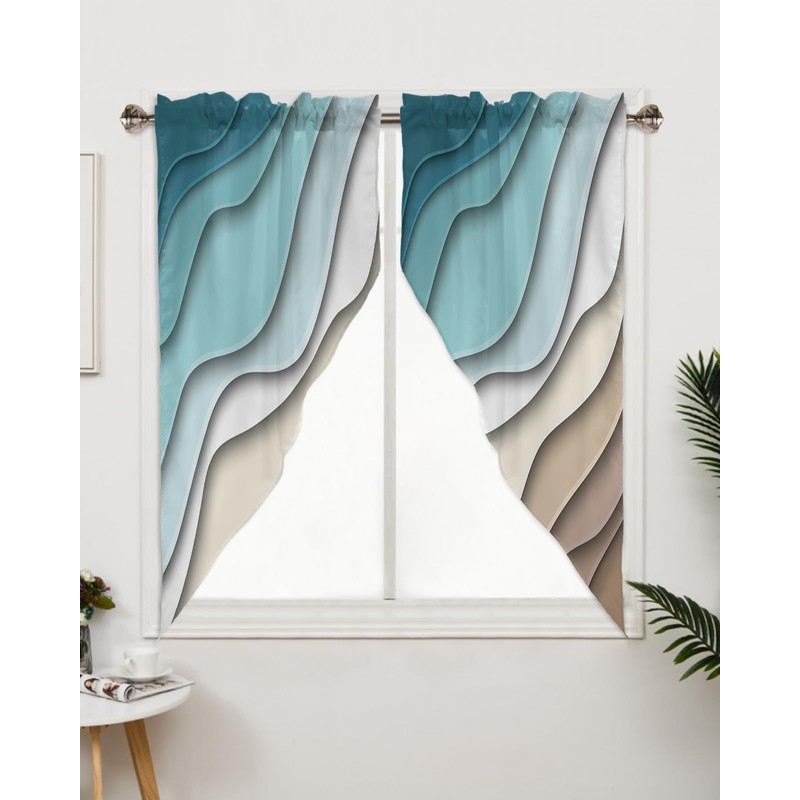 BEMIGO Swag Valances for Windows, Ombre Stripes Turquoise Brown Rod