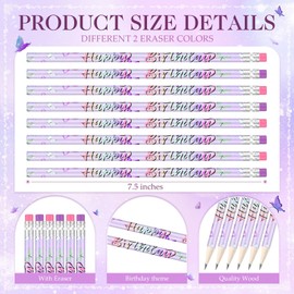 Kosiz 400pcs Happy Birthday Pencils Bulk for Student Classroom Easter Birthday Gifts, Colorful Prints with Top Eraser, Wooden Pencils for Classroom Children Party Supplies