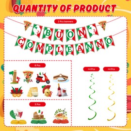 Italian Party Decorations Pizza Supplies - 13 Pcs Buon Compleanno Banner Hanging Swirls Honeycomb Centerpieces Table Decor For Italy Themed Birthday Decorations Italy Baby Shower Gender Reveal Party