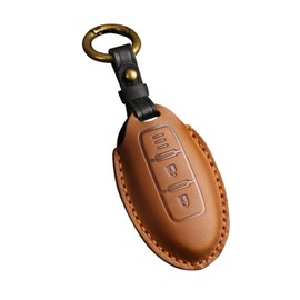 [Kinotaka] Nissan/Mitsubishi ek Cross EV Compatible Genuine Leather Smart Key Case New Serena C27 Late Model Notebook Leaf Lukes KICKS Elgrand Car Leather Key Chain (Brown(3 Buttons), Brown (3