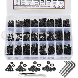 840PCS Metric M2 M3 M4 M5 Hex Socket Flat Head Screws Bolts Nuts Washers Assortment Kit with Storage Box, 10.9 Grade Alloy Steel Metric Thread Hexagon Allen Machine Bolt, DIN 7991 with 4 Hex Wrenches