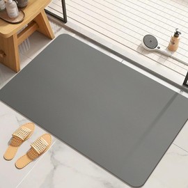 Bath Mat Super Absorbent Bathroom Mat, Rubber Non-Slip Ultra Thin Bathmat, Washable Shower Floor Mats for Bathtub and Sink (Light Grey, 43 x 120 cm)