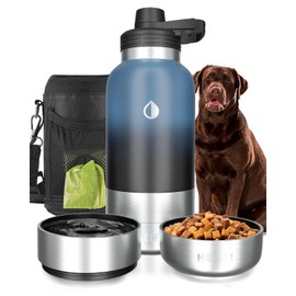 32 oz. Botella de Agua para Perros, Portátil con Cuencos Desmontables, Estuche de Transporte, Aislado al Aspiradora, Negro