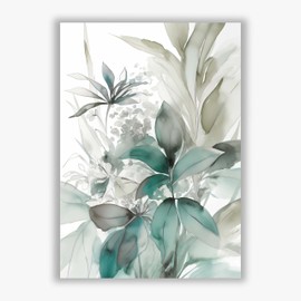 Spiffing Prints Whispering Botanicals No.2 – Teal Foliage on Vintage Soft White Background - Small - Unframed