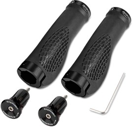 TOPCABIN 1 Pair of Bicycle Grips, Two Ends Screw Grips, Ergonomic Structure Bicycle Grips, MTB MXB Handlebar Grips (Aluminium Handlebar End Caps, Black)