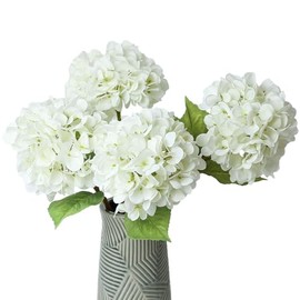 mizii - 4 flores artificiales de hortensias grandes de seda falsas con tallos de hojas, decoraciones de hortensias artificiales realistas para centros de mesa de boda, jarrón para decoración del hogar
