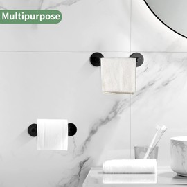 WEIKO Black Toilet Paper Holder Towel Ring Matte Bathroom Accessories Set Hand Towel Holder Wall Mount Bath Hardware TP Tissue Roll Holder with Double Post Pivoting SUS304 Stainless Steel 2pc