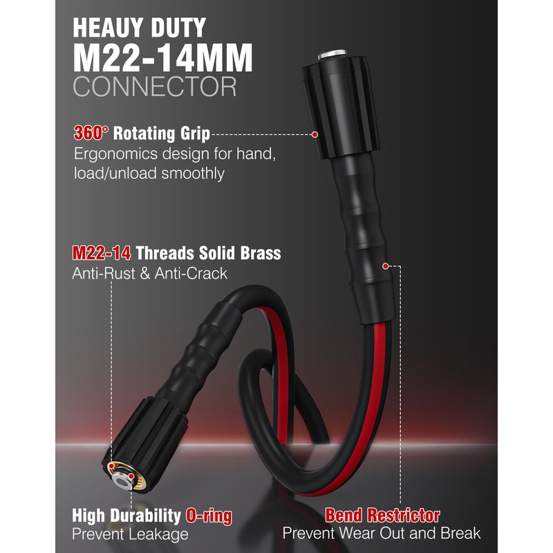 Flexible Pressure Washer Hose 25 FT, 3600 PSI Kink Resistant