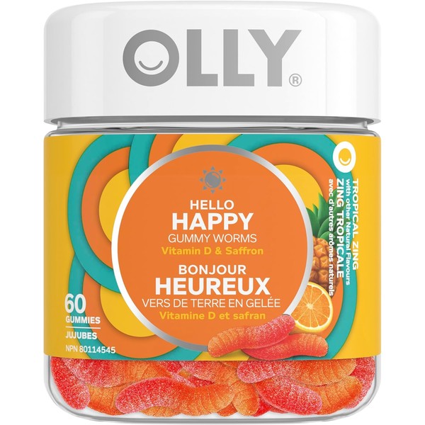 OLLY Hello Happy Gummy Worm Supplement vitamins Tropical Zing flavour