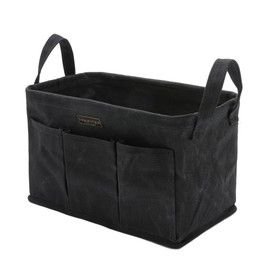 Denifiter Storage Tool Case, 13.8 x 7.8 x 7.8 Inches, Rectangular Waxed Canvas Fabric Collapsible Tool Bag with Handles for Tools,Wrench Set,Screwdrivers (Black)