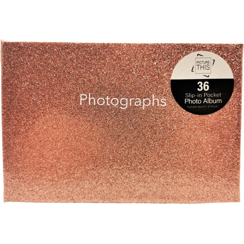 Glitter Rose Gold Glitter Photo Album - Holds 36 Photos
