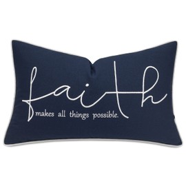Rudransha Faith Sentiment Embroidered Decorative Lumbar Accent Throw Pillow Cover - Decor for New Home, Couch, Chair - 12x20 Inches, Navy Blue