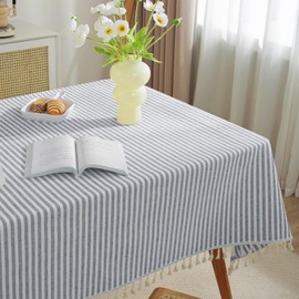 Meiosuns Striped Table Runner With Fringe, Simple and Elegant Home Textiles for Indoor And Outdoor Use, 90x90cm