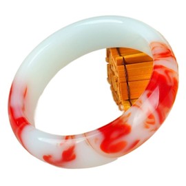 Oligage Genuine Natural Color Jade Bangle Red White Bracelet Charm Jewellery Fashion Accessories Carved Amulet Gifts for Women Her Men (Gem Color : 60-62mm)