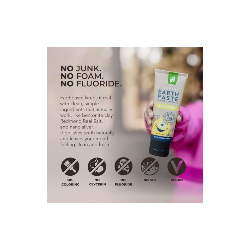 Redmond Earthpaste - Natural Non-Flouride Toothpaste, LemonTwist, 4 Ounce Tube