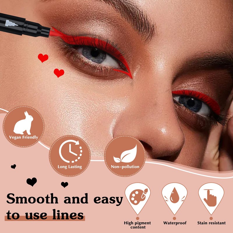 Yuccer Eyeliner Stamp Pen Liquid Eyeliner Waterproof Red Durable Makeup
