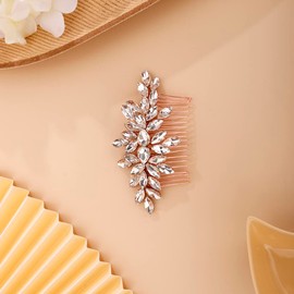BERYUAN Crystals Hair Comb for Bride for Women for Girls Cute Teardrop Hair Comb Slide Multi-Color Rose Gold