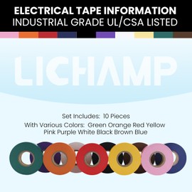 Lichamp 10-Pack Colored Electrical Tape Waterproof, 3/4 in x 66ft, Industrial Grade UL/CSA Listed High Temp Electrical Tape Colors Electric Super Vinyl, 1075C2