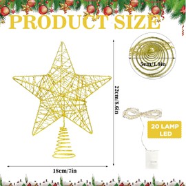 Christmas Tree Topper with 20 LEDs, Christmas Tree Topper Star, 18 x 22 cm Gold Glittering Star Tree Topper Christmas Tree Plastic, Christmas Ornament Topper Illuminated Decorations for Christmas Tree