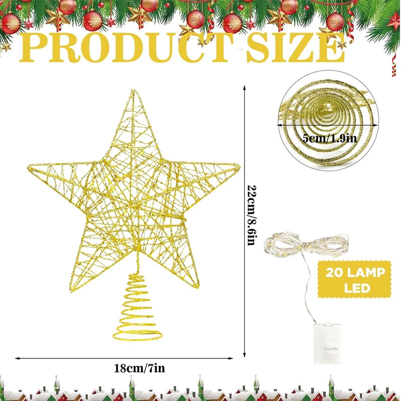 Christmas Tree Topper with 20 LEDs, Christmas Tree Topper Star,