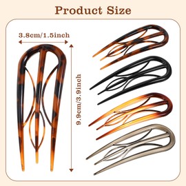 Shimmeroo 4PCS Lialys Hair Pin,U-Shaped Hair Fork,Plastic French Twist Pin with 3 Inner Teeth Design for Women Various Fine Thick DIY Hairstyling Accessories