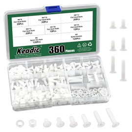 Keadic 360Pcs M5 White Nylon Countersunk Machine Screws, Flat Head Machine Screws Metric Screws Bolts Washers Nuts Kit for Machinery Industry
