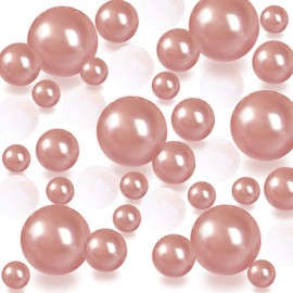 Cymtoo 140 Pieces Floating Pearl for Vase Filler No Hole Floating Beads for Vase Makeup Beads for Brushes Holder for Home Wedding Decor 10/14/20mm (Rose)